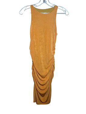 Klassy Network Gold Yellow Stretch ruched bodycon open-back Dress Size Sm